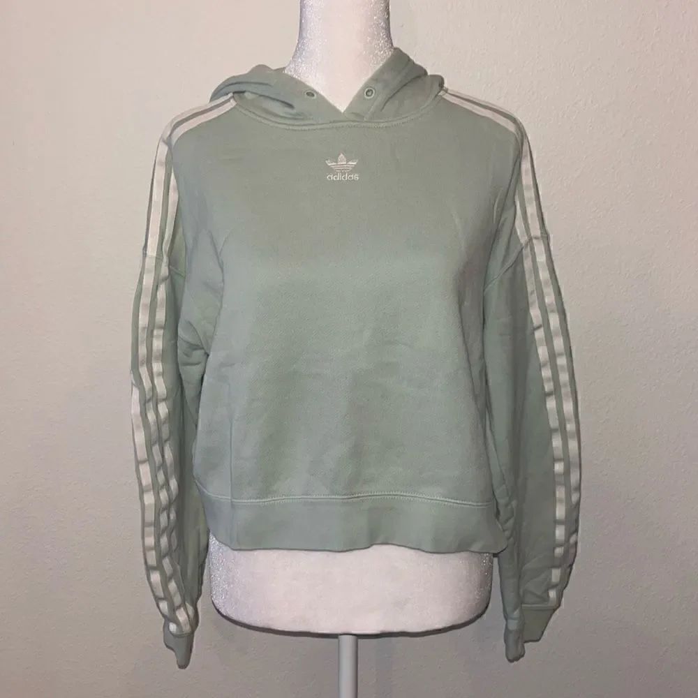 Adidas cropped 3 stripe mint green hoodie